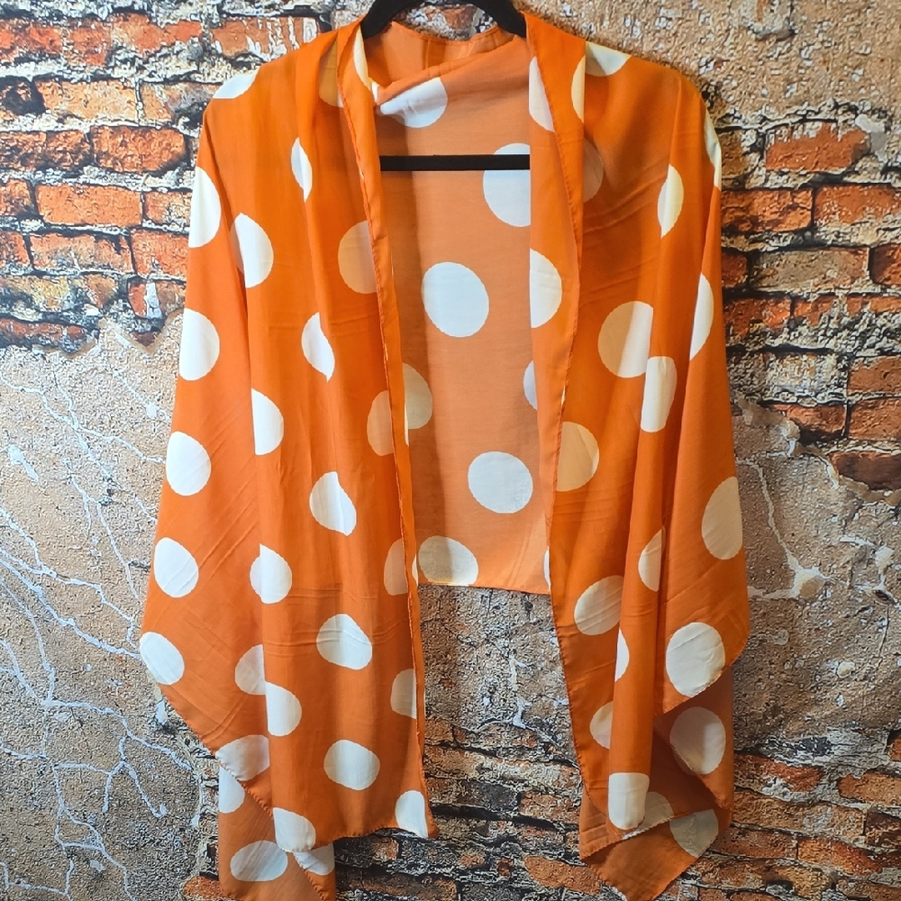 Orange Polka Dot Scarf / Wrap 27"x72"